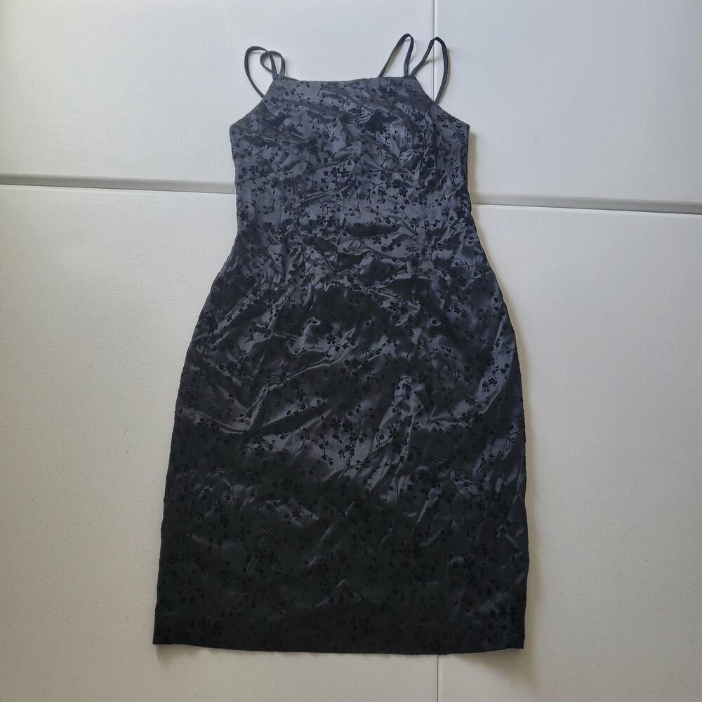 Vintage Gothic Whimsigoth Dawn Joy Evening Dress 6 Black Floral Satin Slip 90s